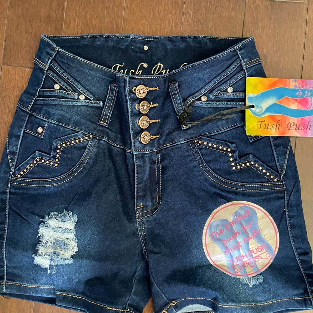 size 5 Tush push dark blue rip Colombian push up stretch short
